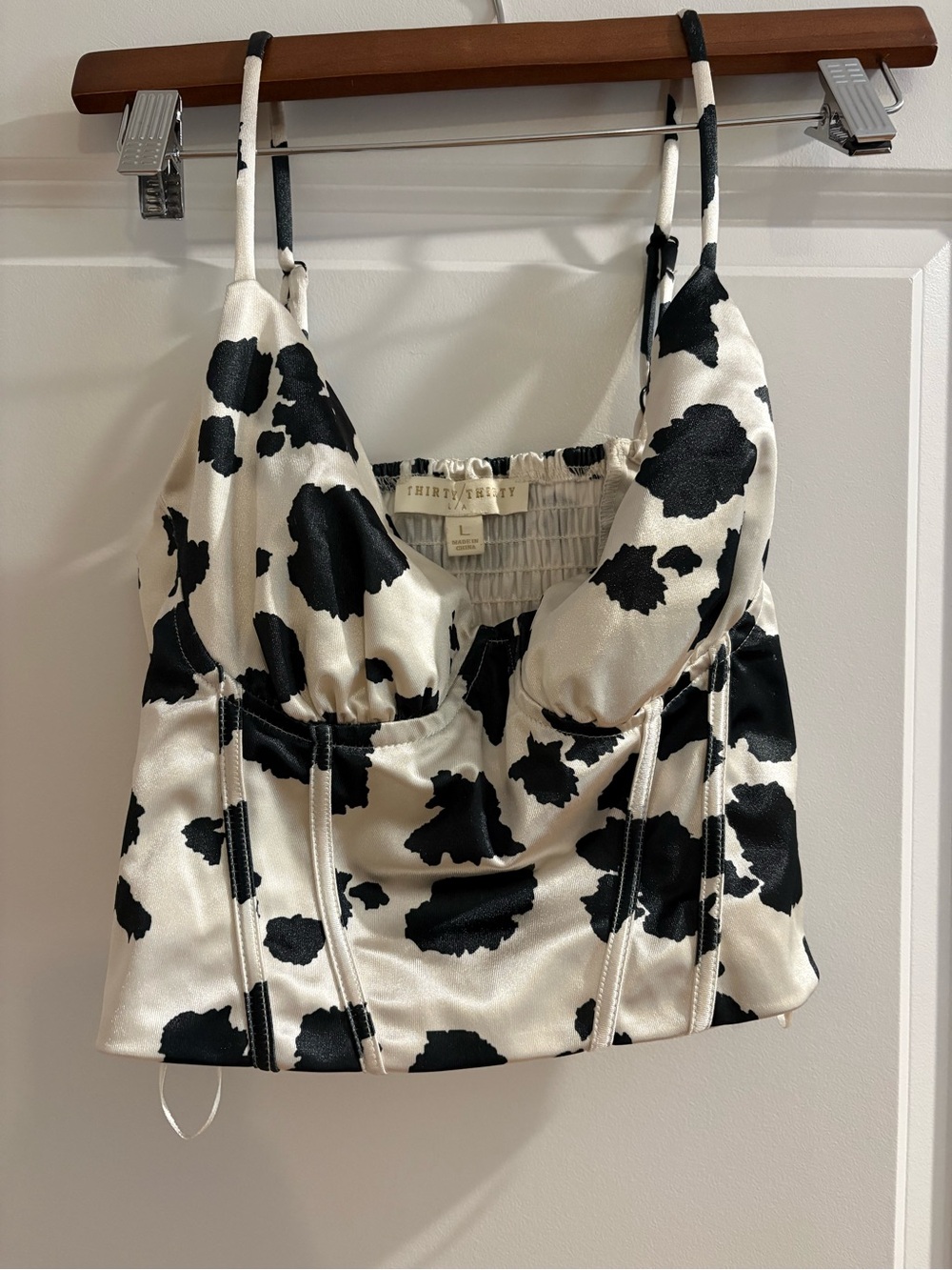 Thirty & Thirty Black and White Cow-Print Satin Cami